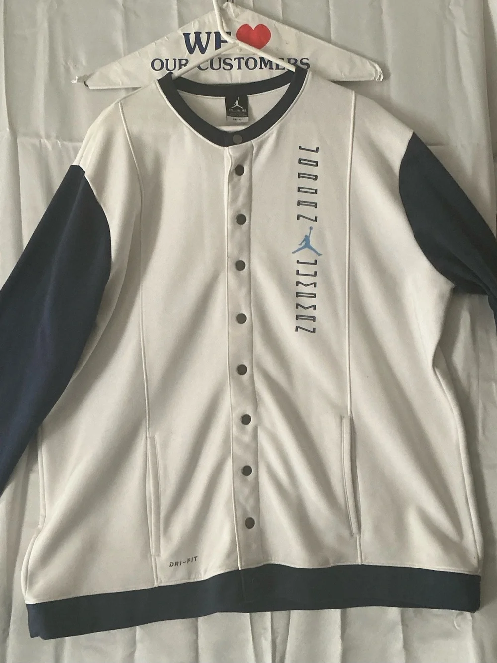 Jordan Two-Tone Button-Up Jacket in White and Navy